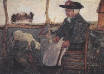 Alte Bäuerin mit Ziege